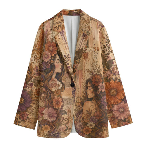 100% Cotton Boho Floral Blazer, Vintage Botanical Collage Jacket, Artsy Wearable Art
