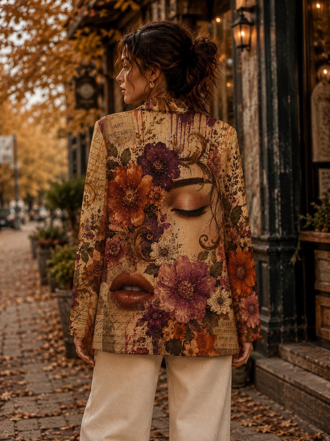 100% Cotton Boho Floral Blazer, Vintage Botanical Collage Jacket, Artsy Wearable Art