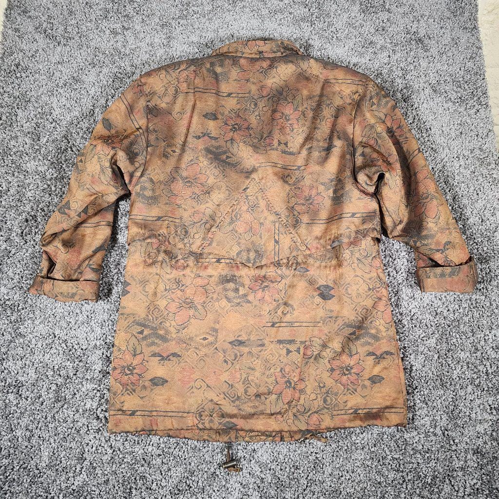 Vintage 1980s London Fog Trench Coat, Brown Floral Thinsulate Insulated Jacket (Medium)