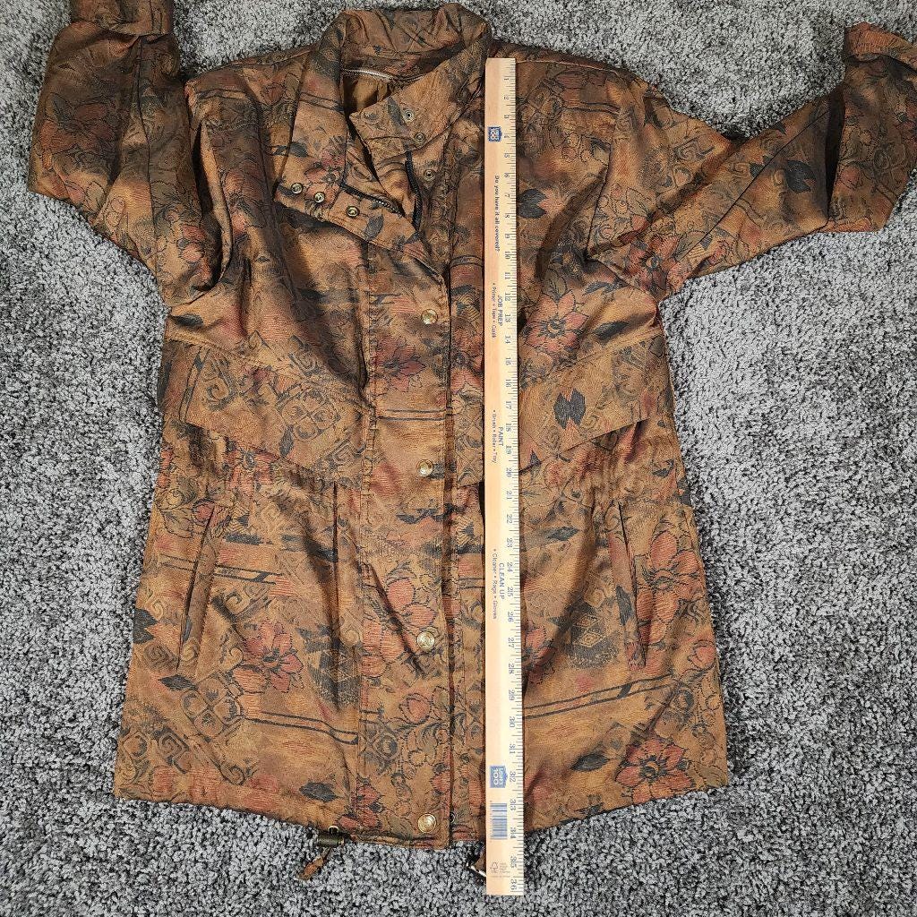 Vintage 1980s London Fog Trench Coat, Brown Floral Thinsulate Insulated Jacket (Medium)