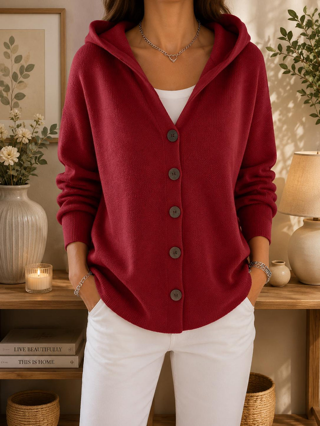 Women's Cozy Hooded Cardigan | Button Front Knit Sweater | Casual Fall Winter Layering