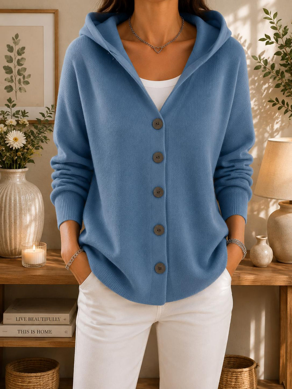 Women's Cozy Hooded Cardigan | Button Front Knit Sweater | Casual Fall Winter Layering