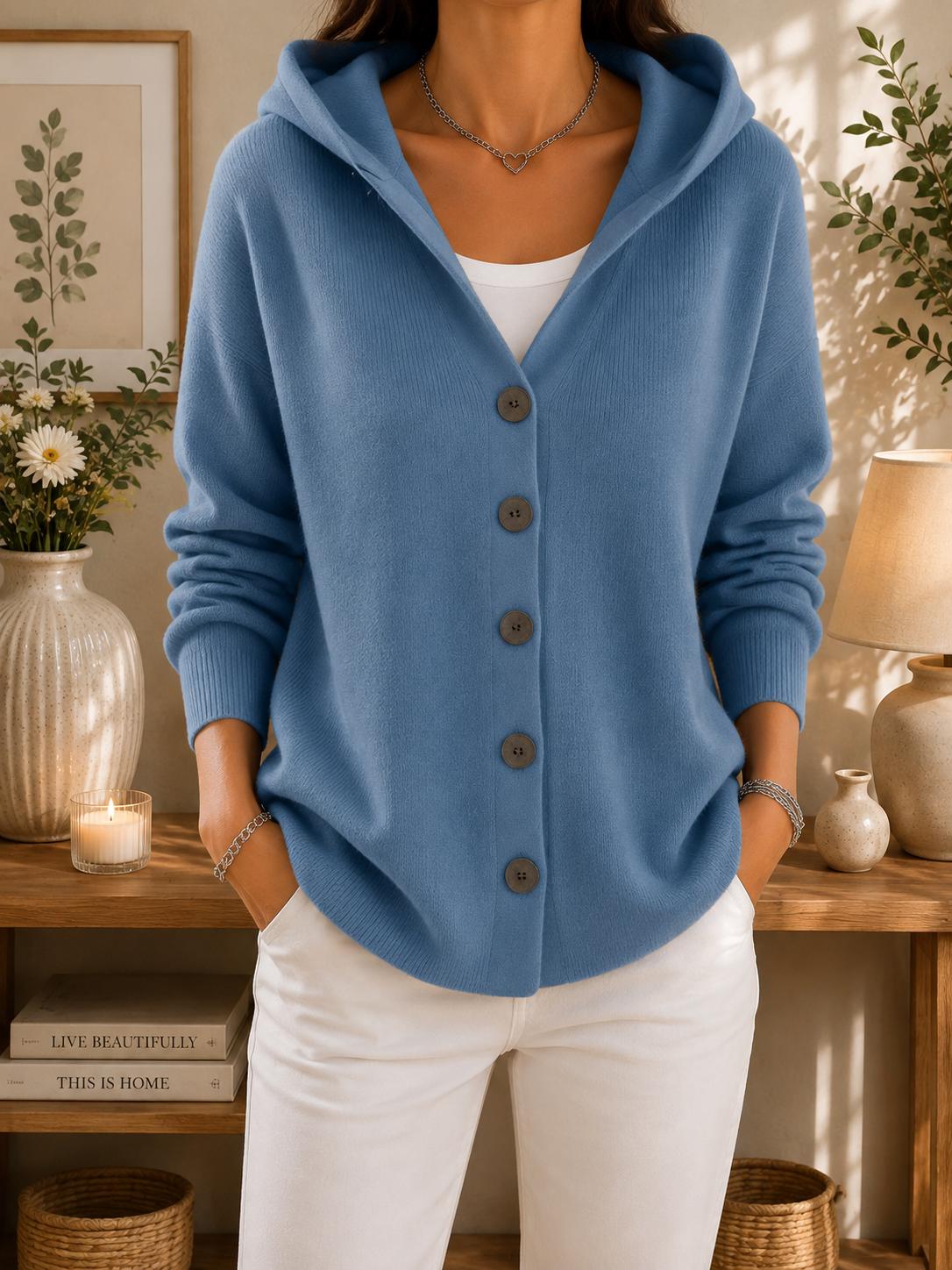 Women's Cozy Hooded Cardigan | Button Front Knit Sweater | Casual Fall Winter Layering
