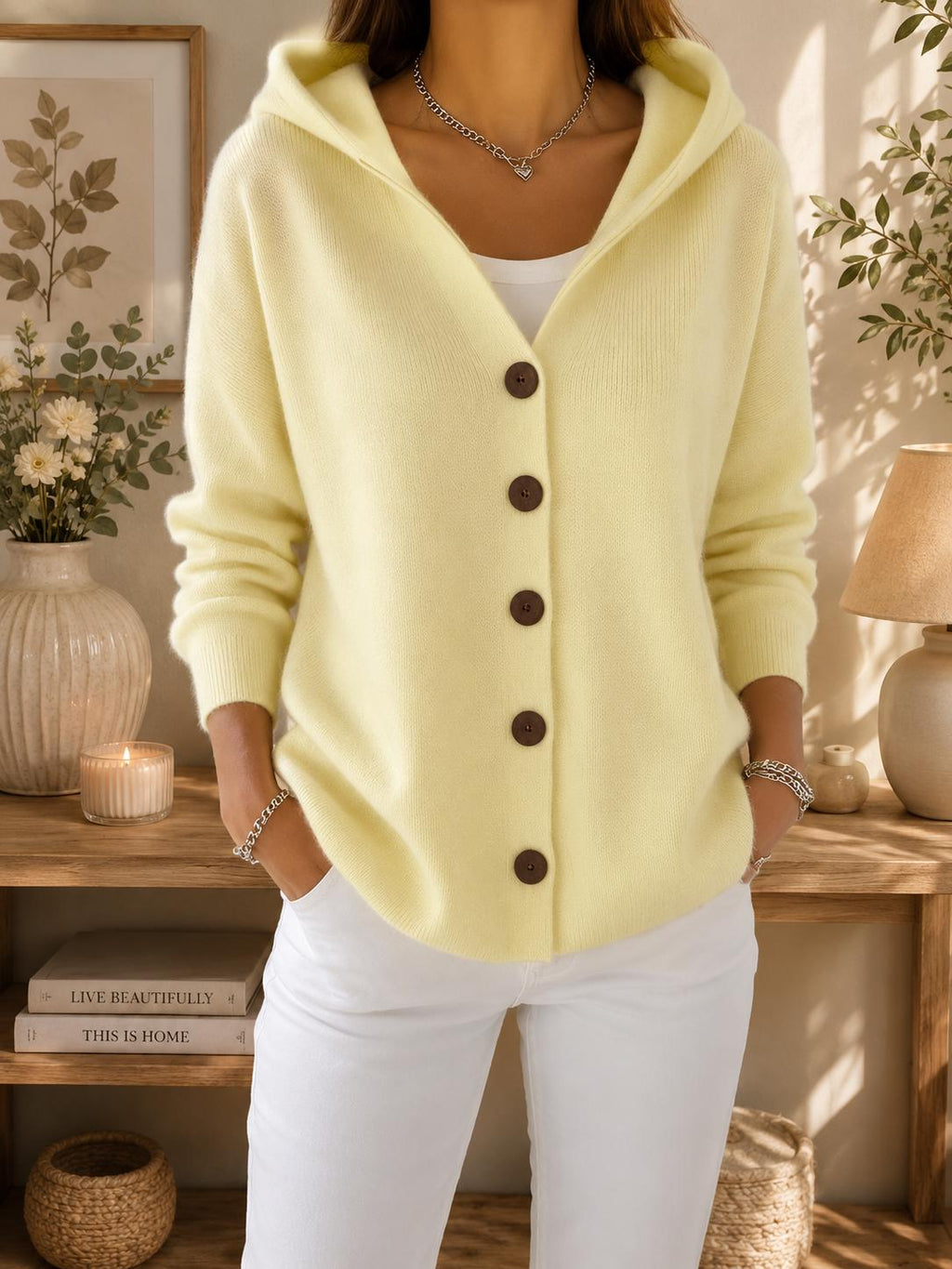 Women's Cozy Hooded Cardigan | Button Front Knit Sweater | Casual Fall Winter Layering