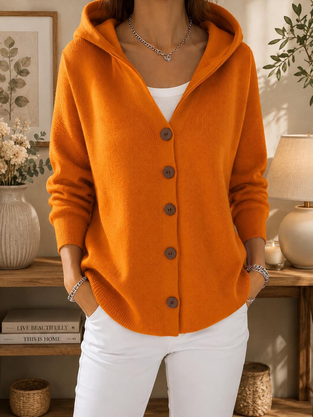 Women's Cozy Hooded Cardigan | Button Front Knit Sweater | Casual Fall Winter Layering