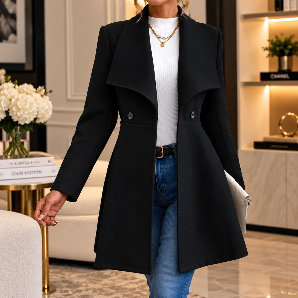 Women's Long Polyester Coat, Elegant Button Front Jacket, Tailored Lapel Outerwear, Casual Fall Winter