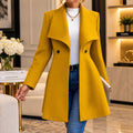 Women's Long Polyester Coat, Elegant Button Front Jacket, Tailored Lapel Outerwear, Casual Fall Winter