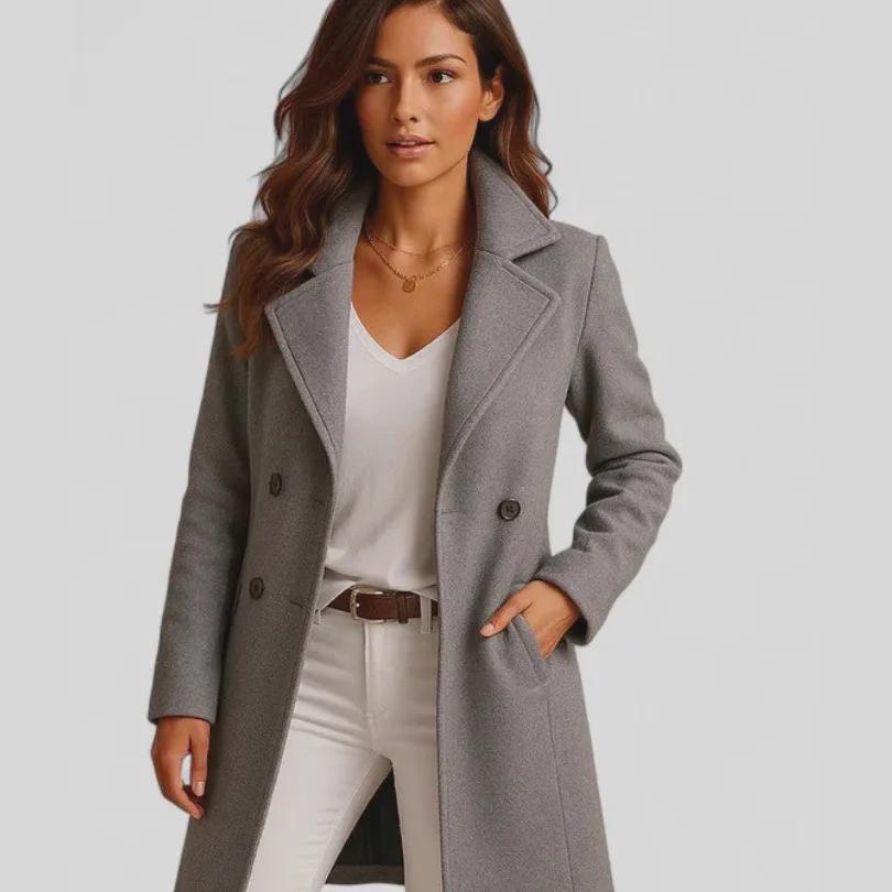 Women's Mid Length Coat, Single Breasted Lapel Jacket, Elegant Long Sleeve Coat With Pockets, Casual Office Outerwear, Fall Winter Coat