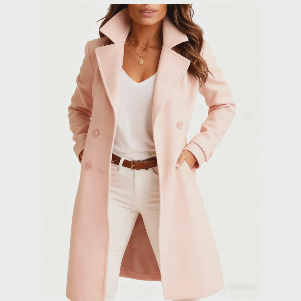 Women's Mid Length Coat, Single Breasted Lapel Jacket, Elegant Long Sleeve Coat With Pockets, Casual Office Outerwear, Fall Winter Coat