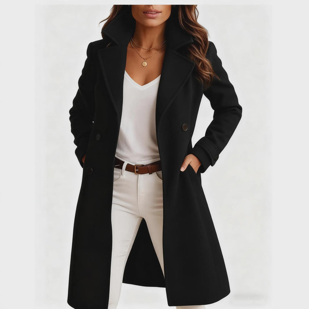 Women's Mid Length Coat, Single Breasted Lapel Jacket, Elegant Long Sleeve Coat With Pockets, Casual Office Outerwear, Fall Winter Coat