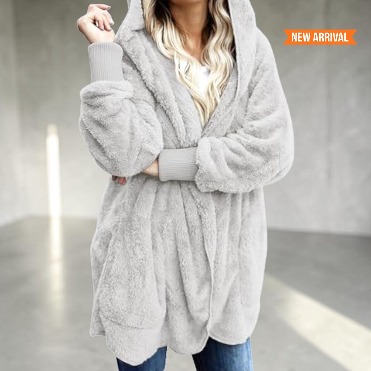 Women's Fuzzy Hooded Jacket Sherpa Cardigan Open Front Cozy Fall Winter Coat