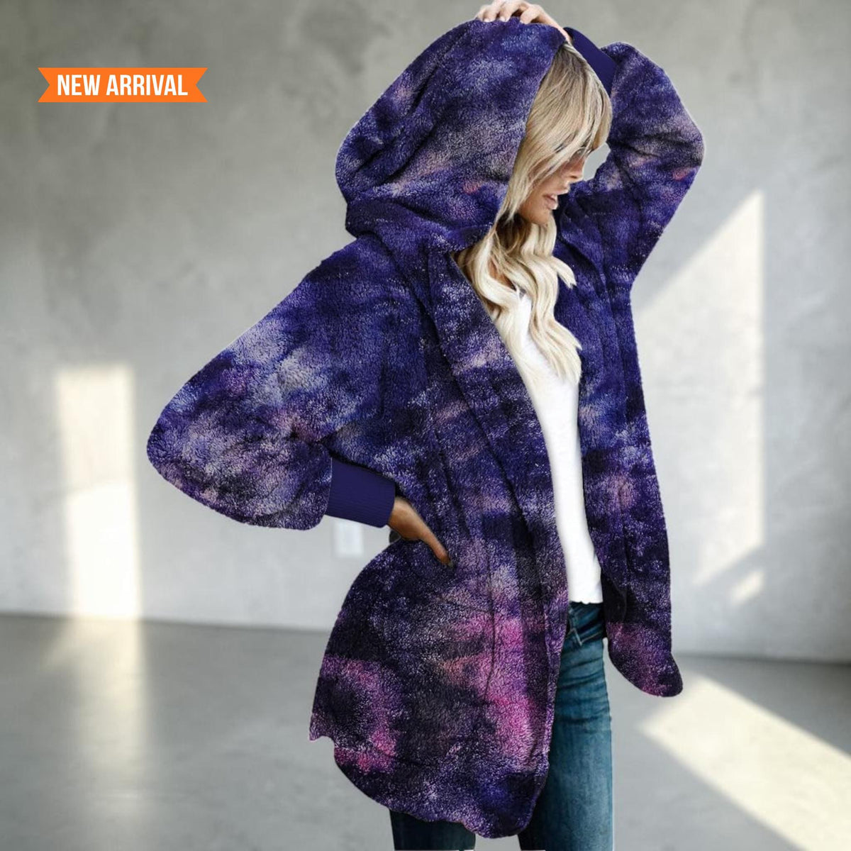 Women's Fuzzy Hooded Jacket Sherpa Cardigan Open Front Cozy Fall Winter Coat