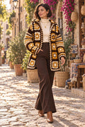 Women's Handmade Wool Blend Knit Cardigan Jacket , Loose Fit Crochet Fall Coat Boho Clothes  Brown Black