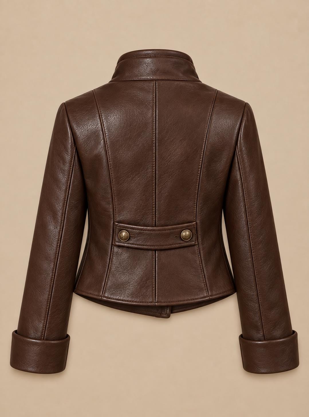 Women's Wool Jacket, Brown Military Style Coat, High Collar Tailored Fall Winter Outerwear