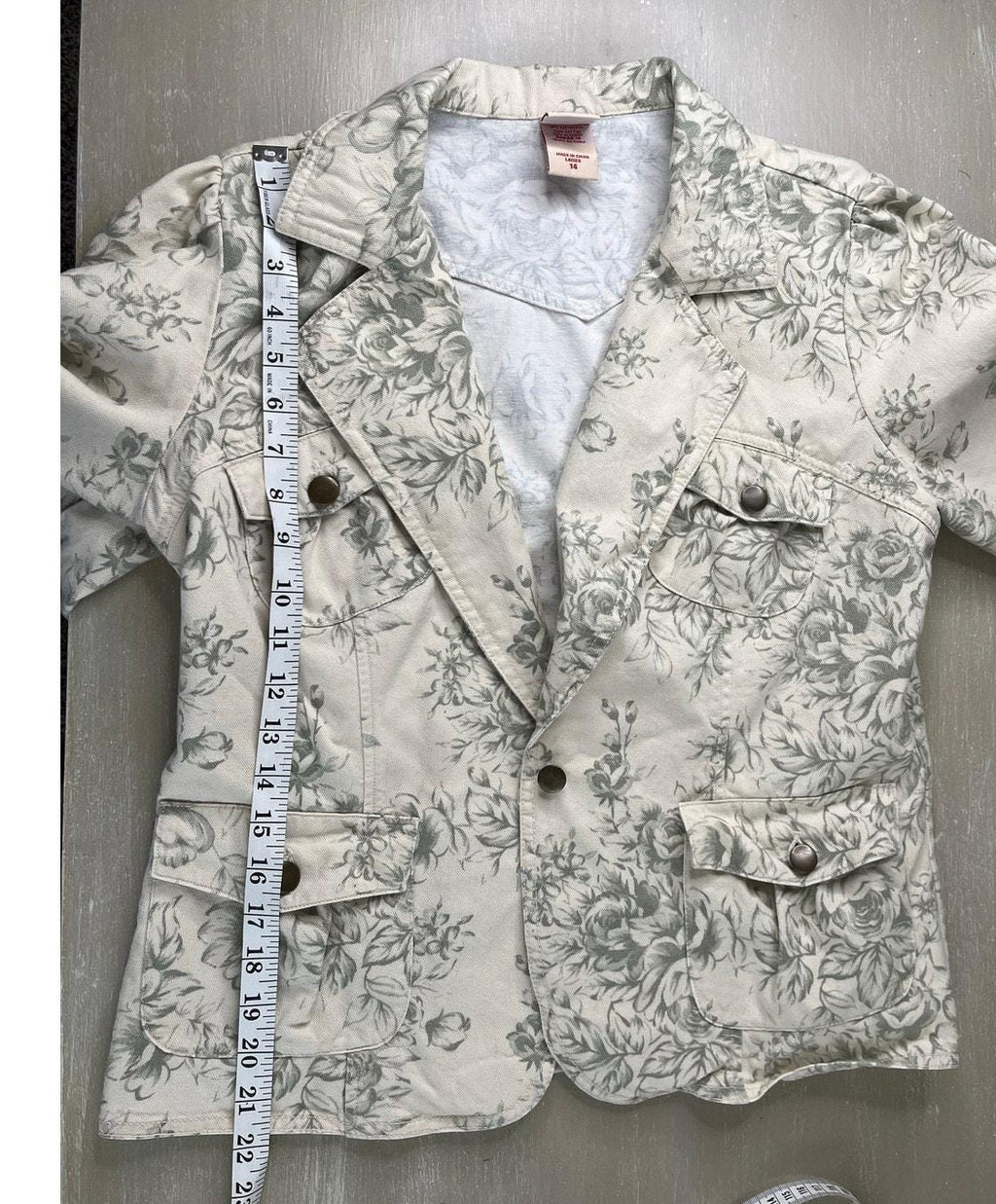 Vintage Y2K Faded Glory Sage and Cream Floral Retro Shabby Chic Jacket