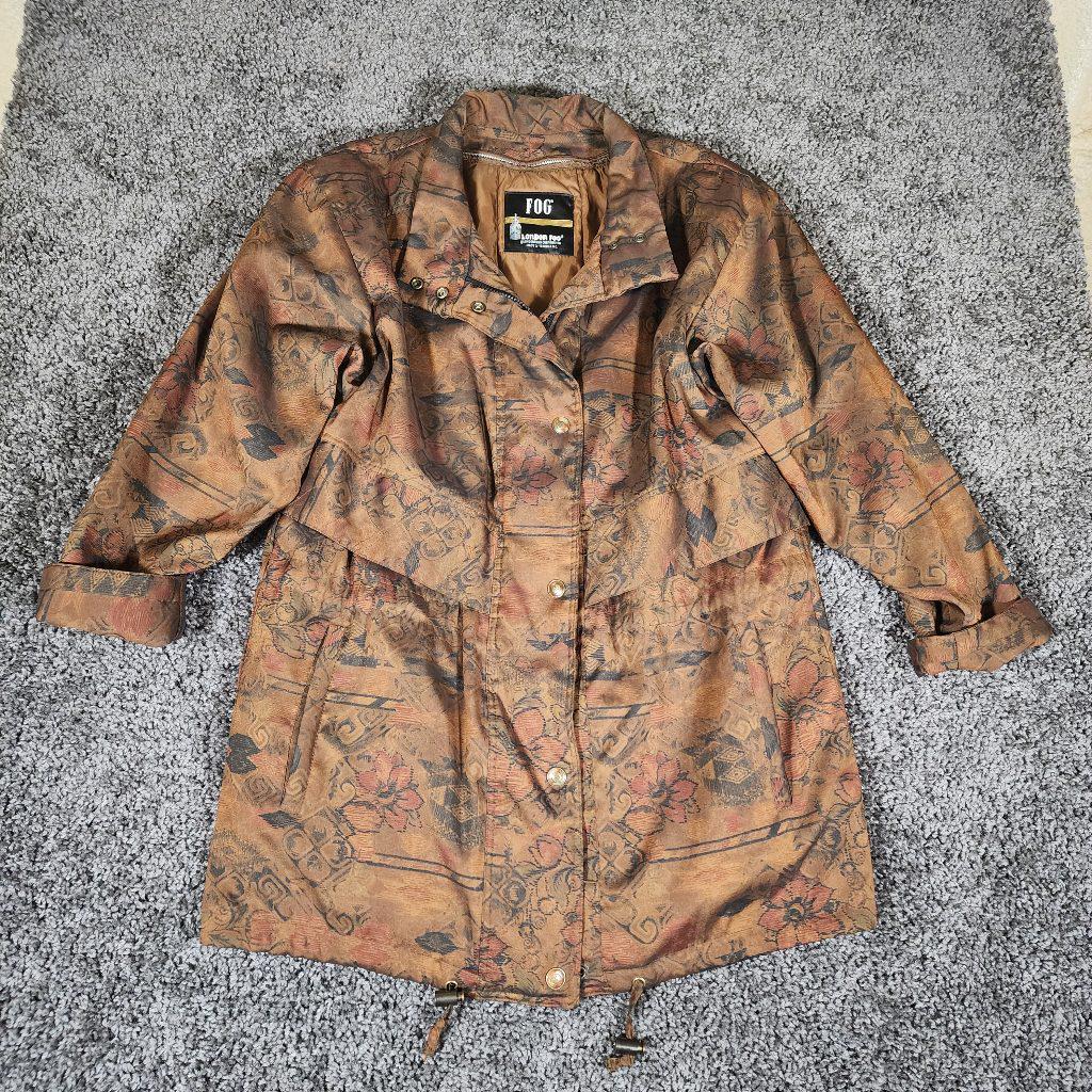 Vintage 1980s London Fog Trench Coat, Brown Floral Thinsulate Insulated Jacket (Medium)