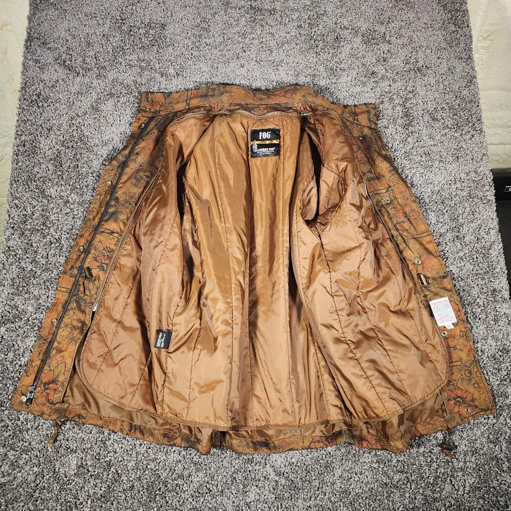 Vintage 1980s London Fog Trench Coat, Brown Floral Thinsulate Insulated Jacket (Medium)