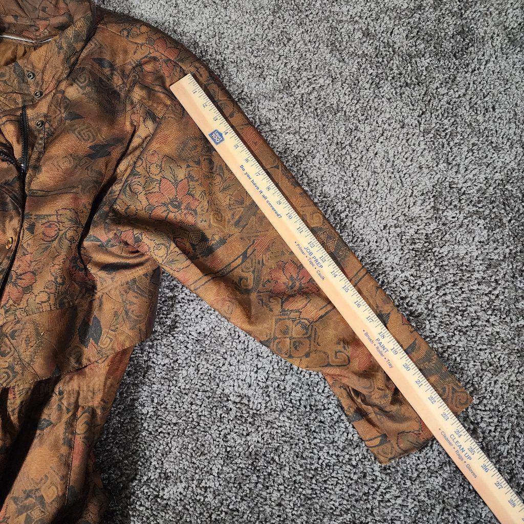 Vintage 1980s London Fog Trench Coat, Brown Floral Thinsulate Insulated Jacket (Medium)