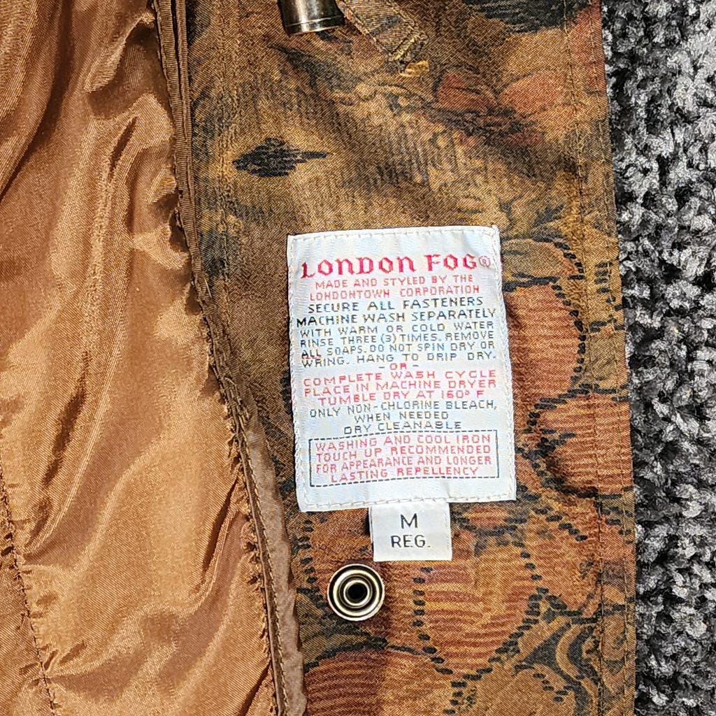 Vintage 1980s London Fog Trench Coat, Brown Floral Thinsulate Insulated Jacket (Medium)
