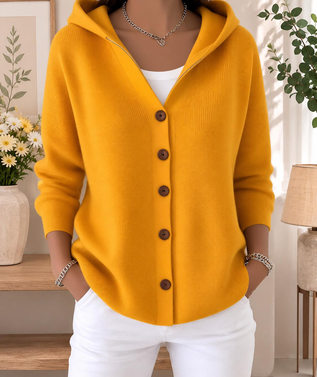 Women's Cozy Hooded Cardigan | Button Front Knit Sweater | Casual Fall Winter Layering