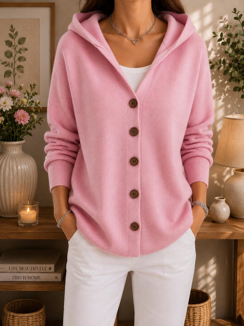 Women's Cozy Hooded Cardigan | Button Front Knit Sweater | Casual Fall Winter Layering