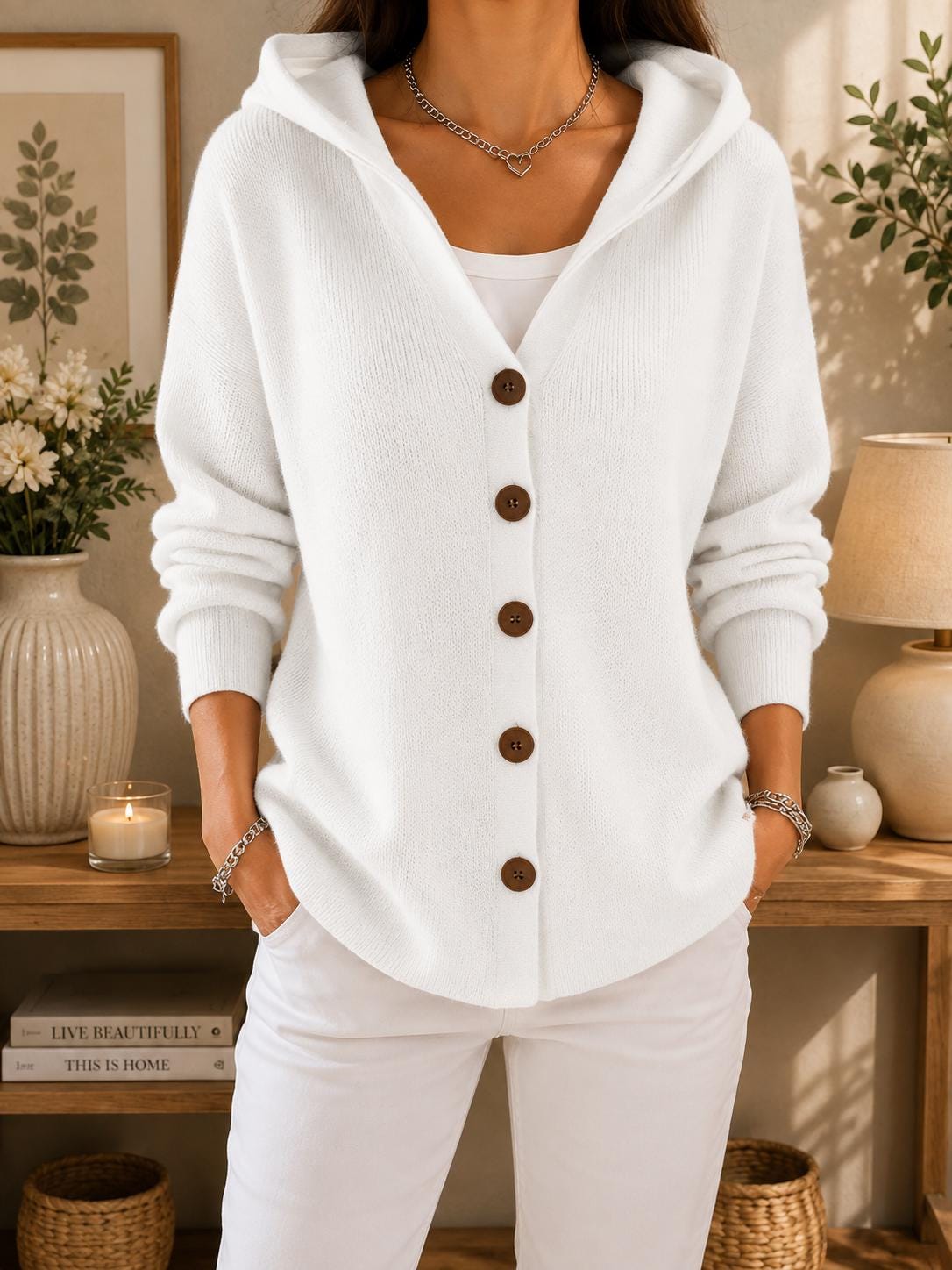 Women's Cozy Hooded Cardigan | Button Front Knit Sweater | Casual Fall Winter Layering