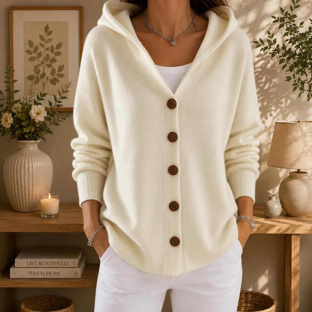 Women's Cozy Hooded Cardigan | Button Front Knit Sweater | Casual Fall Winter Layering