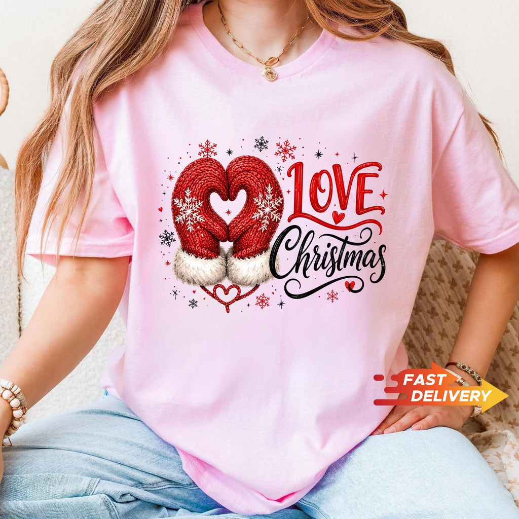 Christmas Sweatshirt, Christmas Shirt, Love Christmas Tee, Cute Mitten Xmas Top, Holiday Gift for Her, Winter Pullover, Festive Apparel