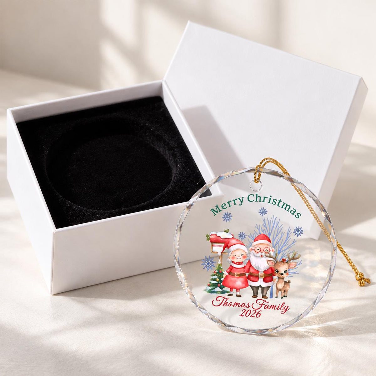 Personalized Family Christmas Glass Ornament, Custom Name Year Keepsake, Santa Holiday Tree Decor, Round Glass Ornament Gift