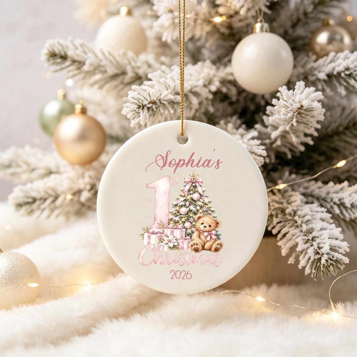 Personalized Baby 1st Christmas Ornament, Teddy Bear Name Keepsake, Christmas Gift for Granddaughter,Cozy Winter Home Accent