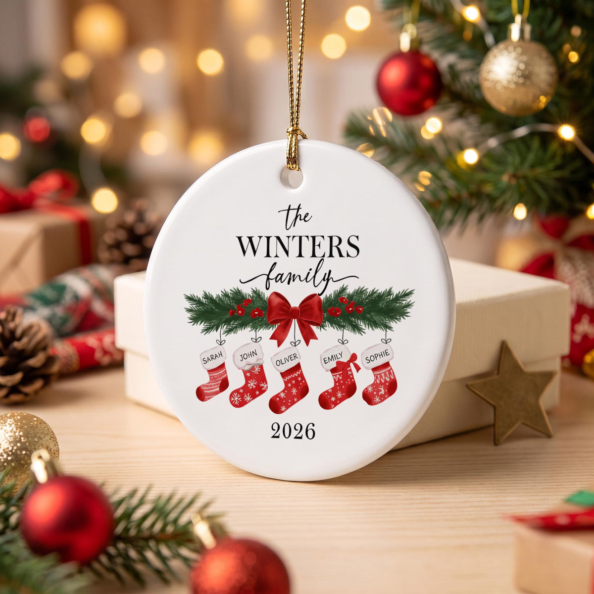 Personalized Family Christmas Ornament, Custom Family Keepsake, Stocking Christmas Tree Decor, Family Christmas Gift, Family Gift