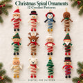 12 Christmas Spiral Ornaments Crochet Wind Spinner Pattern Bundle PDF, Santa Snowman Elf Reindeer Hanging Amigurumi Christmas Home Decor