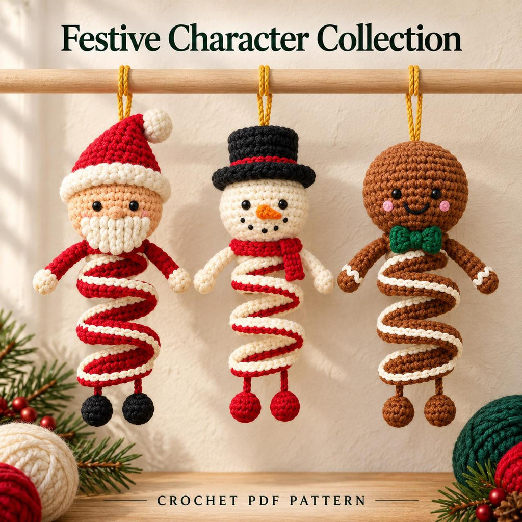 12 Christmas Spiral Ornaments Crochet Wind Spinner Pattern Bundle PDF, Santa Snowman Elf Reindeer Hanging Amigurumi Christmas Home Decor