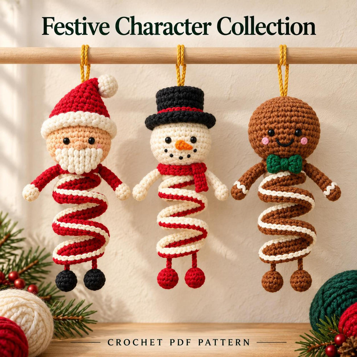 12 Christmas Spiral Ornaments Crochet Wind Spinner Pattern Bundle PDF, Santa Snowman Elf Reindeer Hanging Amigurumi Christmas Home Decor