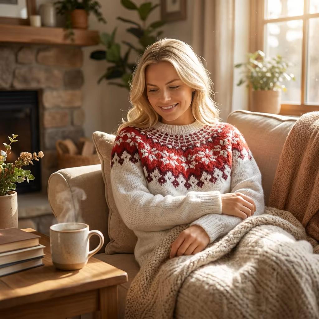 Hand-knitted wool Icelandic sweater Unisex wool sweater Hand-made soft and fuzzy christmas sweater Nordic knit pullover