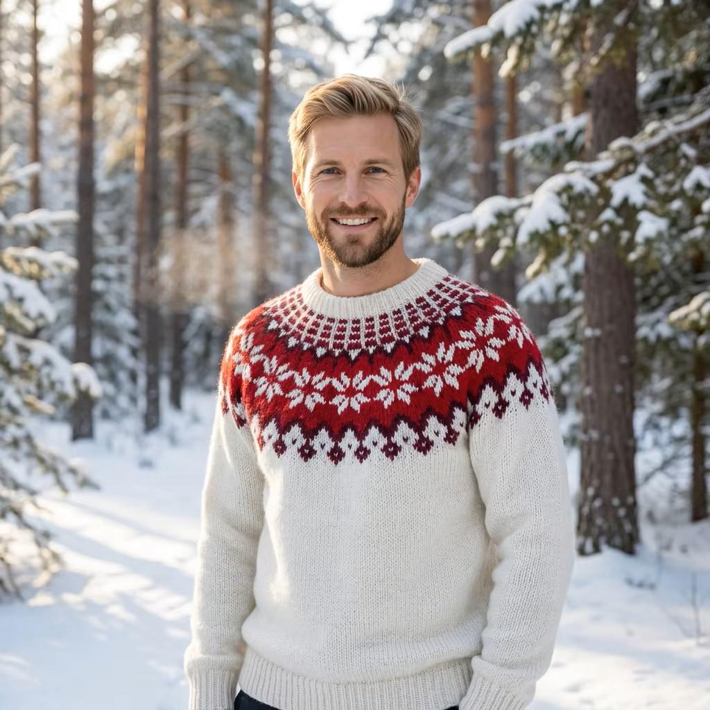 Hand-knitted wool Icelandic sweater Unisex wool sweater Hand-made soft and fuzzy christmas sweater Nordic knit pullover