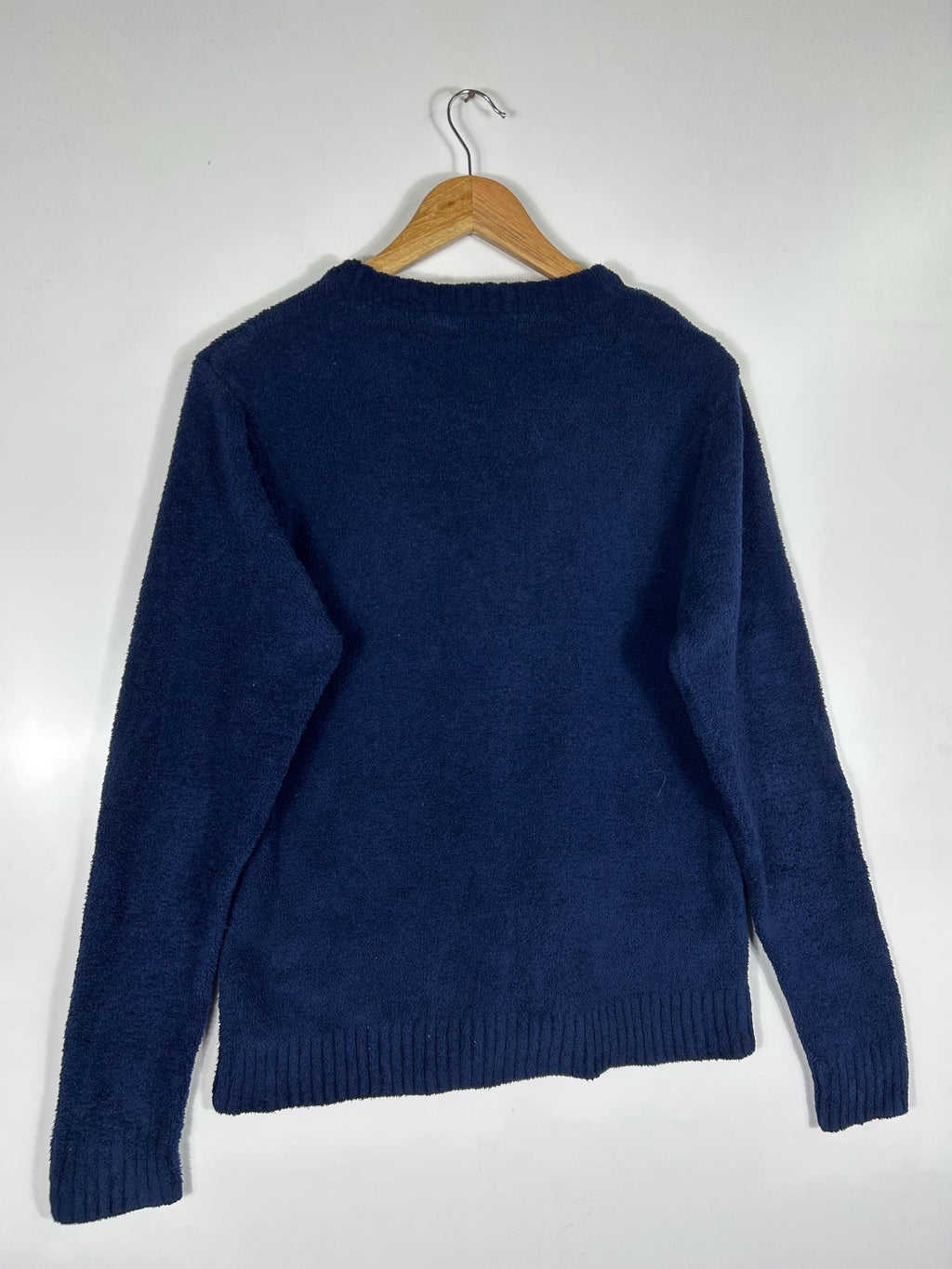 ABAHOUSE Navy NYC Boucle Knit Sweater: Fluffy Chenille Pullover (Size M)