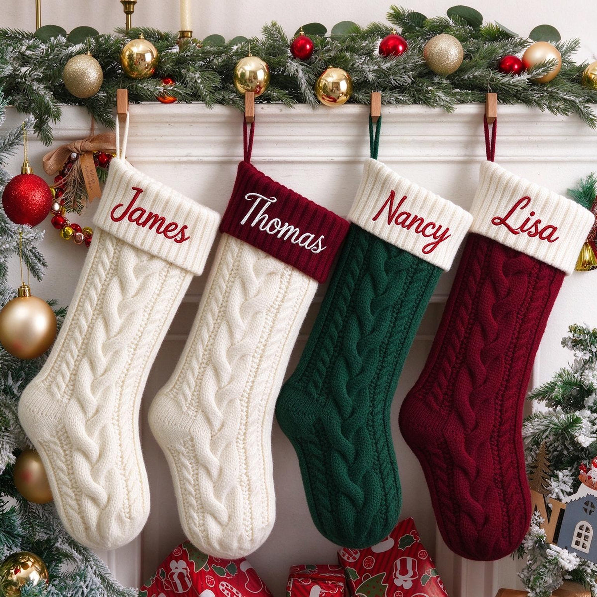 2027 Embroidered Christmas Stockings, Knitted Family Stockings, Christmas Gift Socks
