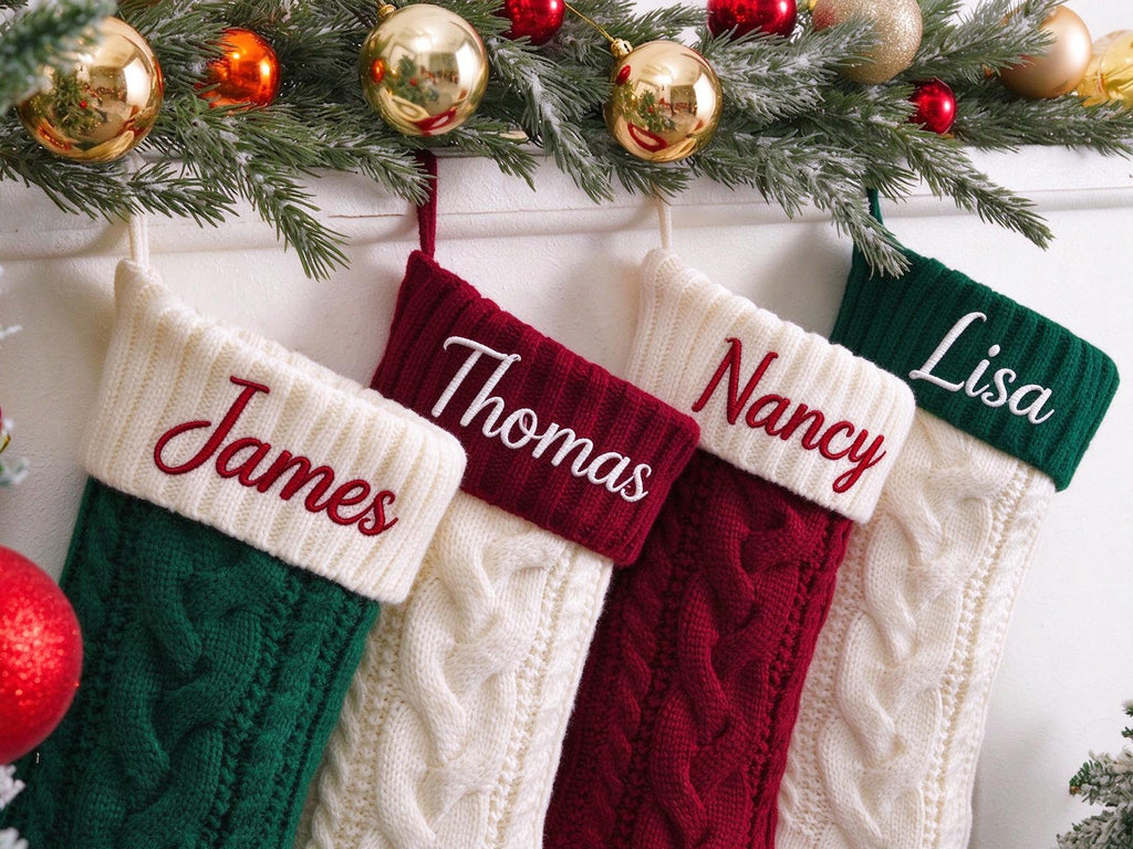 2027 Embroidered Christmas Stockings, Knitted Family Stockings, Christmas Gift Socks
