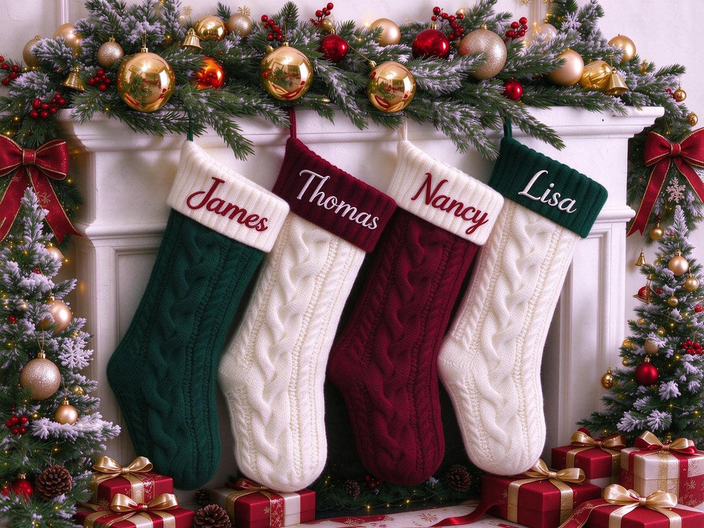 2027 Embroidered Christmas Stockings, Knitted Family Stockings, Christmas Gift Socks