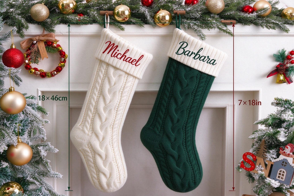 2027 Embroidered Christmas Stockings, Knitted Family Stockings, Christmas Gift Socks