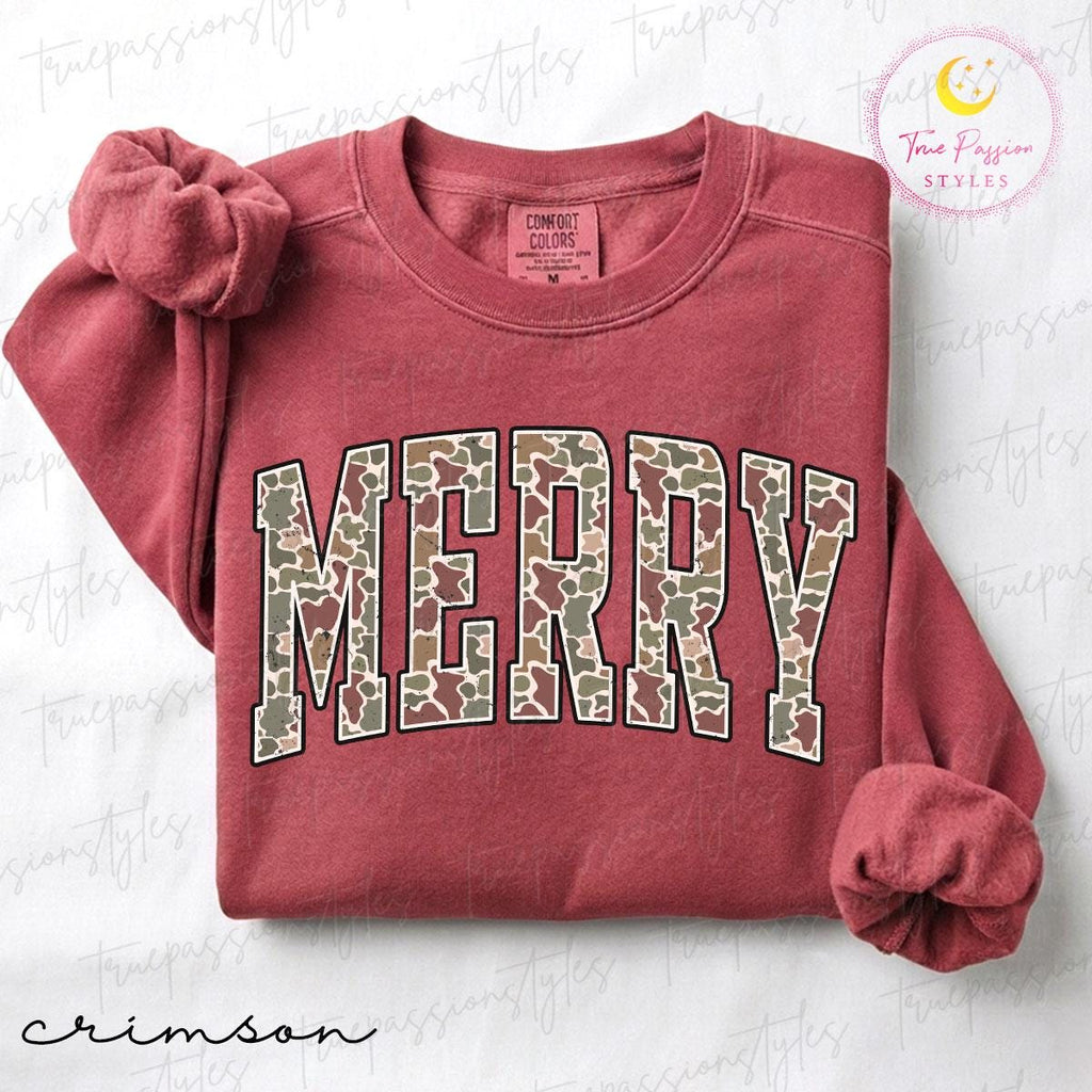 Camo Merry Christmas Sweatshirt, Holiday Xmas Gift, Retro Merry Shirt, Festive Holiday Sweater, Womens Christmas Vibes Outfit S074346