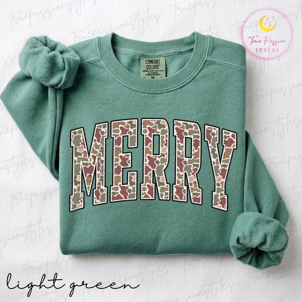 Camo Merry Christmas Sweatshirt, Holiday Xmas Gift, Retro Merry Shirt, Festive Holiday Sweater, Womens Christmas Vibes Outfit S074346