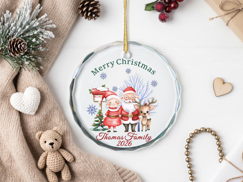 Personalized Family Christmas Glass Ornament, Custom Name Year Keepsake, Santa Holiday Tree Decor, Round Glass Ornament Gift