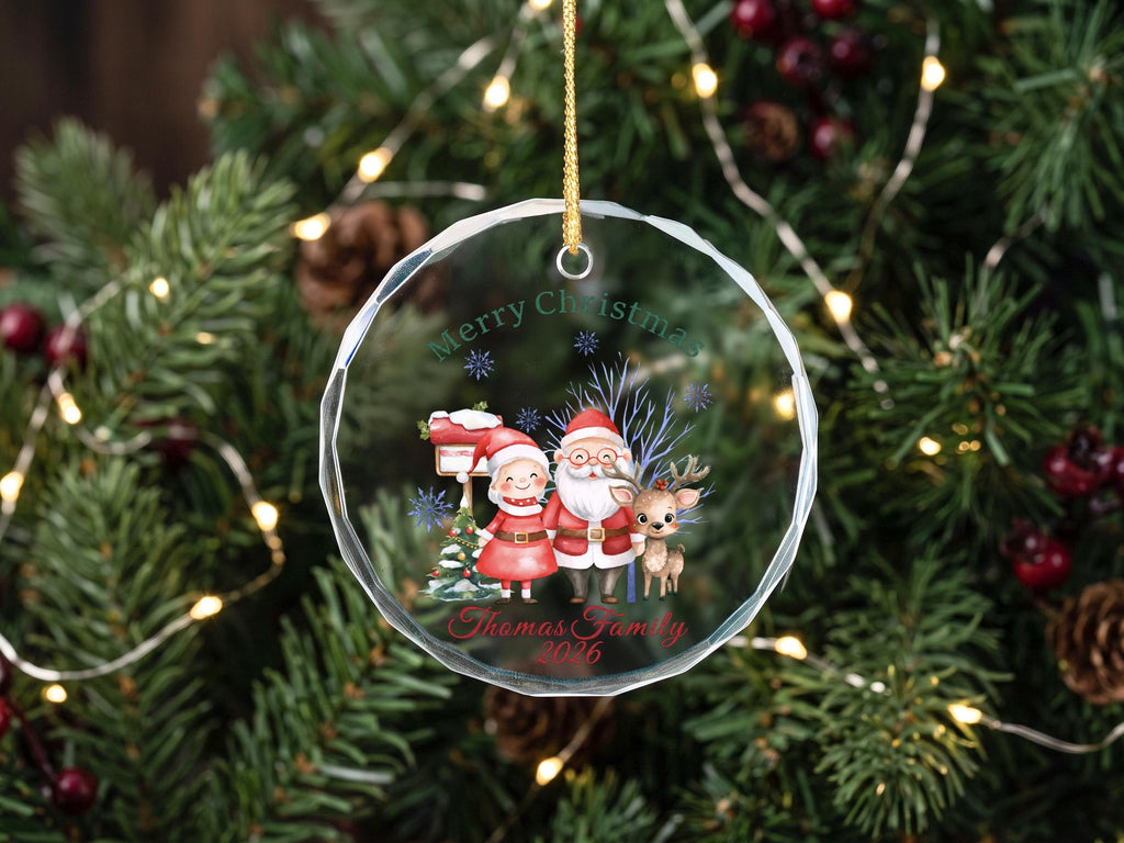 Personalized Family Christmas Glass Ornament, Custom Name Year Keepsake, Santa Holiday Tree Decor, Round Glass Ornament Gift