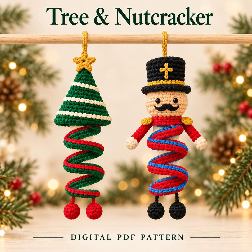 12 Christmas Spiral Ornaments Crochet Wind Spinner Pattern Bundle PDF, Santa Snowman Elf Reindeer Hanging Amigurumi Christmas Home Decor
