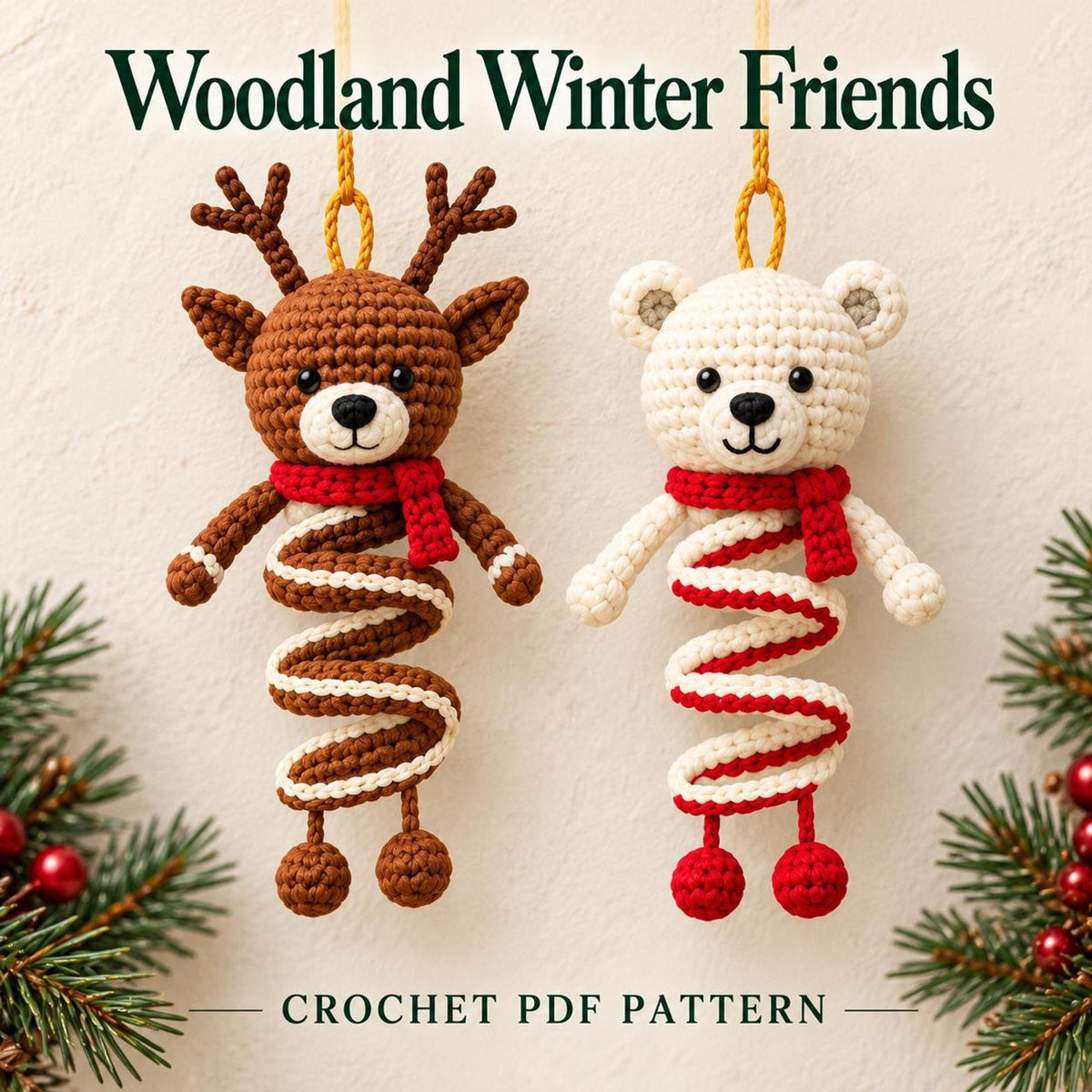 12 Christmas Spiral Ornaments Crochet Wind Spinner Pattern Bundle PDF, Santa Snowman Elf Reindeer Hanging Amigurumi Christmas Home Decor
