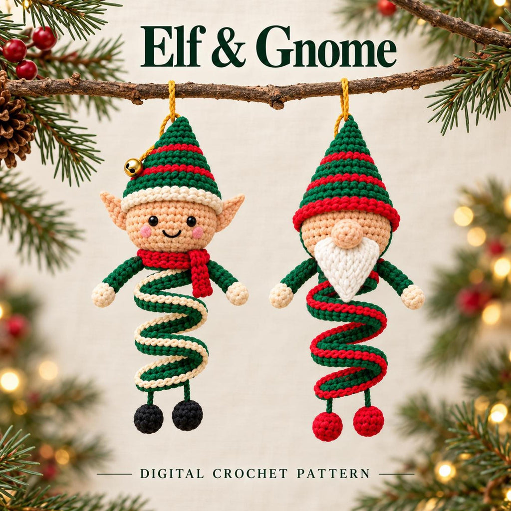 12 Christmas Spiral Ornaments Crochet Wind Spinner Pattern Bundle PDF, Santa Snowman Elf Reindeer Hanging Amigurumi Christmas Home Decor