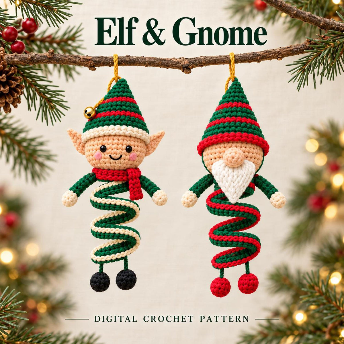 12 Christmas Spiral Ornaments Crochet Wind Spinner Pattern Bundle PDF, Santa Snowman Elf Reindeer Hanging Amigurumi Christmas Home Decor