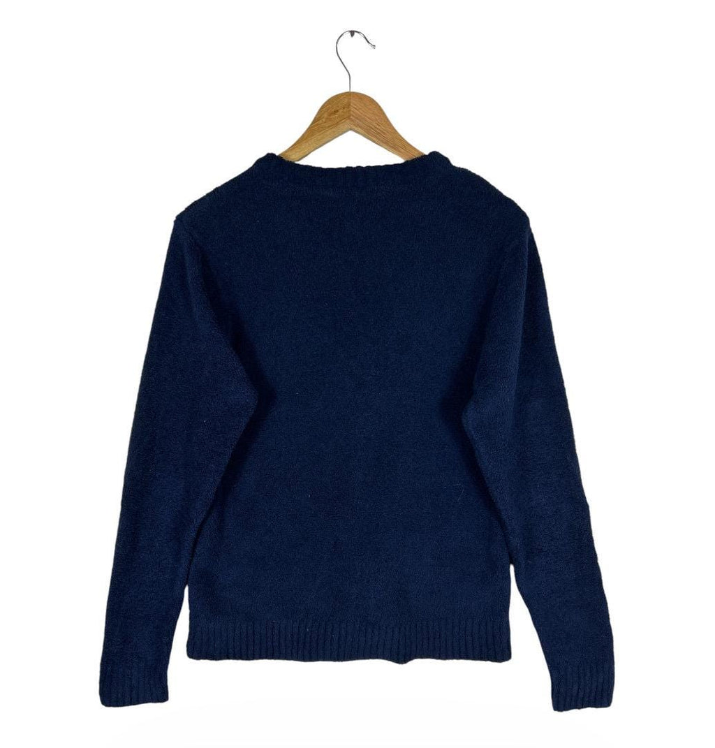 ABAHOUSE Navy NYC Boucle Knit Sweater: Fluffy Chenille Pullover (Size M)